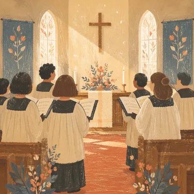 Reverent Church Choir Singing in Robes