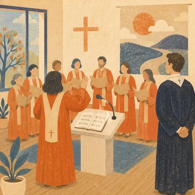 Church Choir Rehearsal in Orange Robes