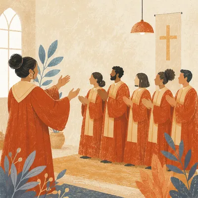Joyful Church Choir Rehearsal in Warm Robes