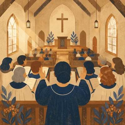 Church Choir Singing in Navy Robes