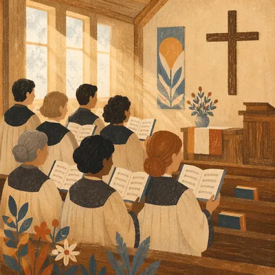 Reverent Church Choir Singing in Robes