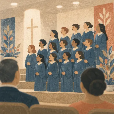Youth Choir Singing in Church Fellowship Hall