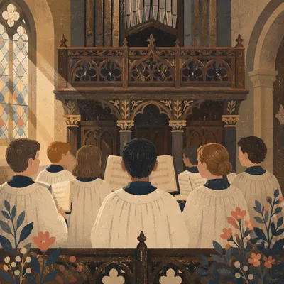 Church Choir Singing in Cream Robes