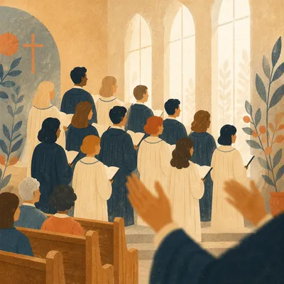 Sunlit Church Choir in Navy Robes
