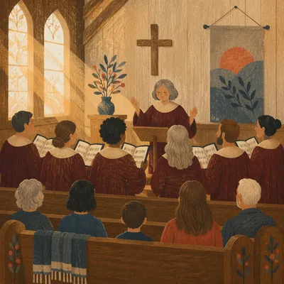 Reverent Church Choir Rehearsal in Robes