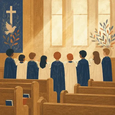 Choir Rehearsal in Wooden Church Sanctuary