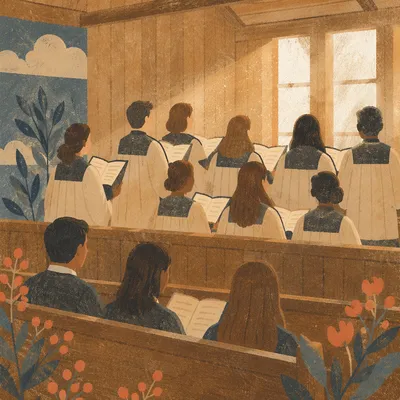 Choir Singing in Warm Wooden Church