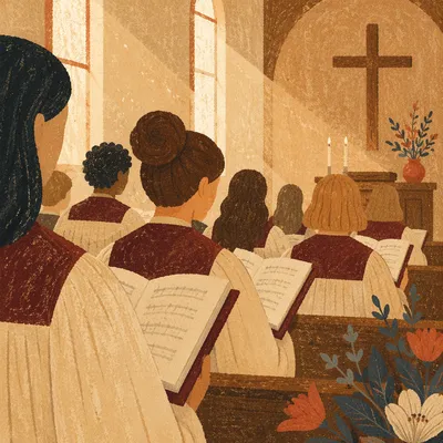 Church Choir Singing in Burgundy Robes