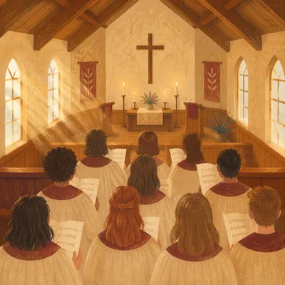Church Choir Singing in Wooden Chapel Loft