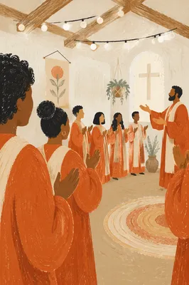 Burnt Orange Choir Rehearsal in Church Hall