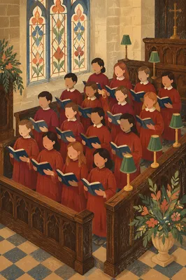 Youth Choir Singing in Crimson Church Robes