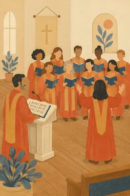 Church Choir Rehearsal in Red Robes