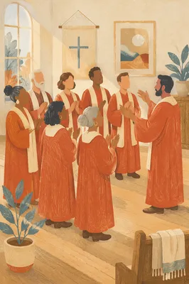 Rust Red Church Choir Rehearsal