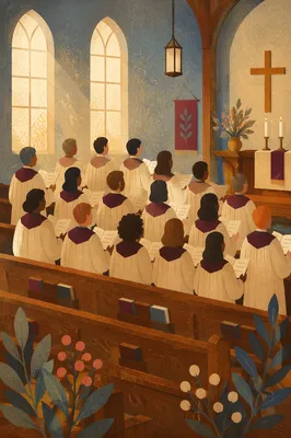 Community Choir Singing in Church Robes