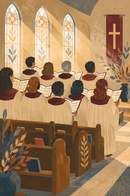 Reverent Church Choir in Burgundy Robes