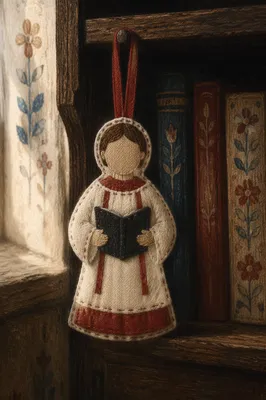 Hand-Sewn Choir Ornament on Church Music Shelf
