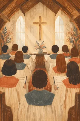 Church Choir Singing in Warm Wooden Chapel