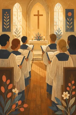 Reverent Church Choir in Cream Robes
