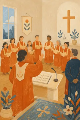 Church Choir Rehearsal in Orange Robes