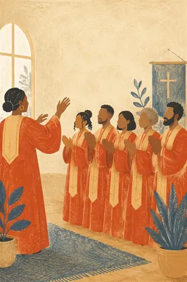 Joyful Church Choir Rehearsal in Robes