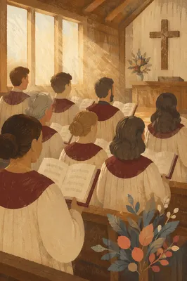 Reverent Church Choir in Burgundy Robes