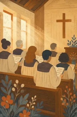Church Choir Singing in Warm Sanctuary Light