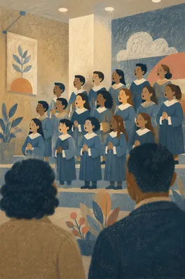 Youth Choir Singing in Church Fellowship Hall