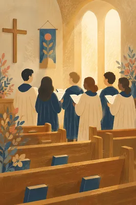 Choir Rehearsal in Wooden Church Sanctuary