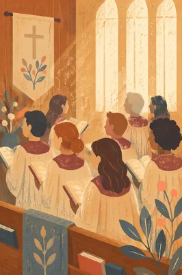 Church Choir Singing in Warm Wooden Sanctuary