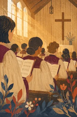 Reverent Church Choir in Burgundy Robes