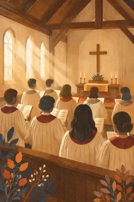 Church Choir Singing in Warm Chapel Loft
