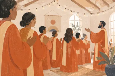 Community Choir Rehearsal in Orange Robes