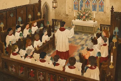 Church Choir Rehearsal in Historic Chapel
