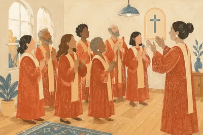 Warm Church Choir Rehearsal in Robes