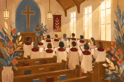 Community Choir Singing in Church Robes