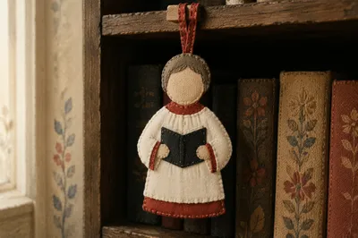 Hand-Sewn Choir Ornament on Church Music Shelf