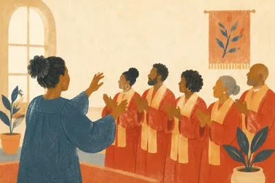 Joyful Church Choir Rehearsal in Warm Robes