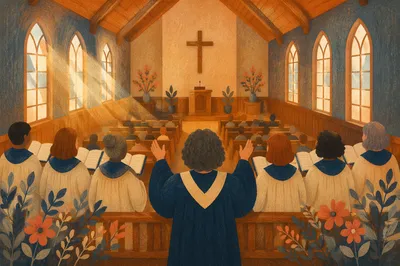 Church Choir Singing in Cream and Navy Robes