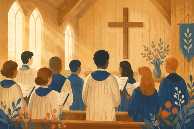 Reverent Church Choir in Robes