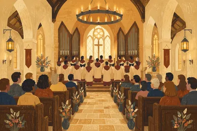 Church Choir Singing in Warm Sanctuary