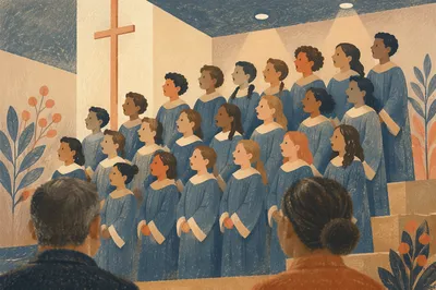 Youth Choir Singing in Church Fellowship Hall