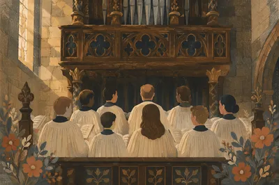 Reverent Church Choir in Cream Robes