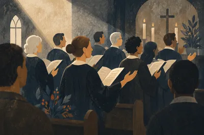Evening Church Choir Singing in Robes