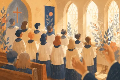 Sunlit Church Choir in Cream and Navy Robes