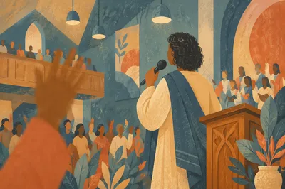 Choir Singer Worshiping in Church Robes