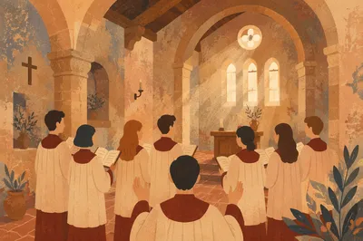 Weathered Chapel Choir in Burgundy Robes