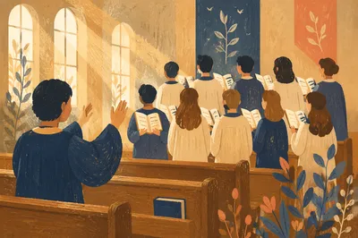 Evening Choir Rehearsal in Wooden Chapel