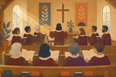 Reverent Church Choir Rehearsal in Robes