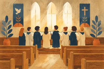 Choir Rehearsal in Warm Wooden Church