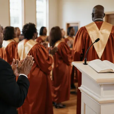Joyful Church Choir in Rust Robes